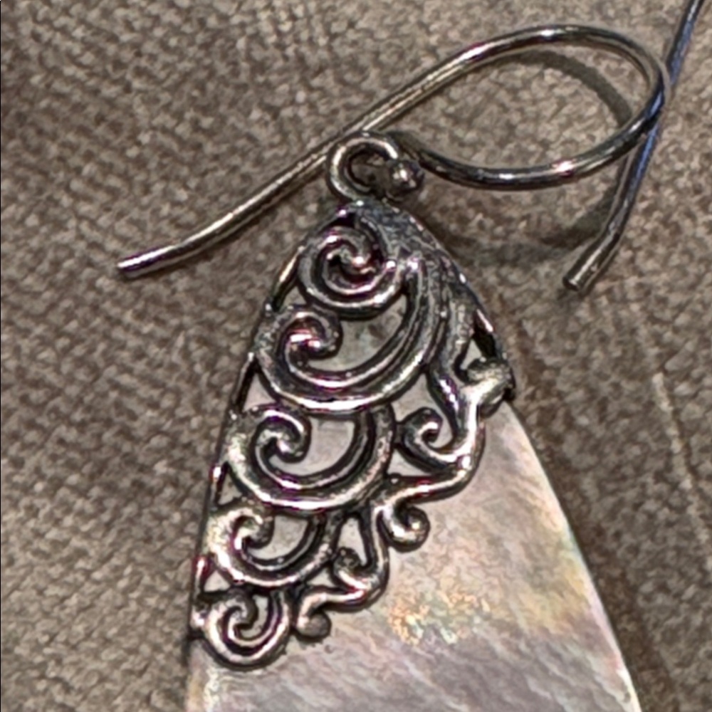 Mother of Pearl Earrings by ATI 925 Sterling Silver French Hooks Scroll Design